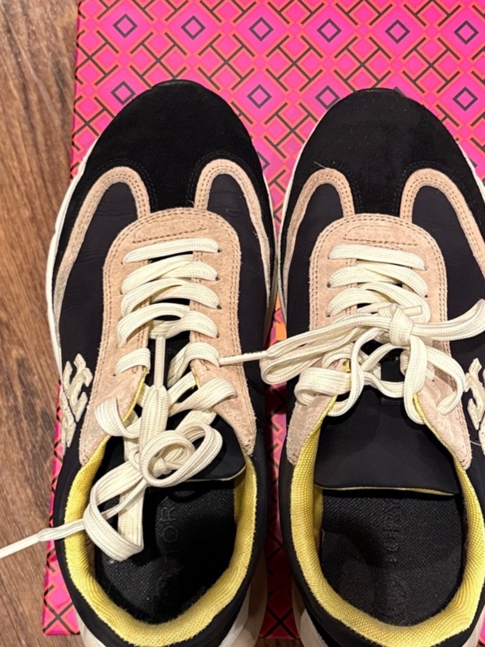 Tory Burch Black and Beige Suede-Trim Sneakers